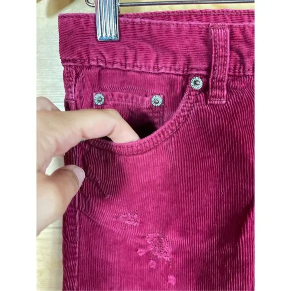 American Eagle Outfitters Women's 100 % Cotton Magenta Pink Corduroy Distressed - Picture 3 of 12